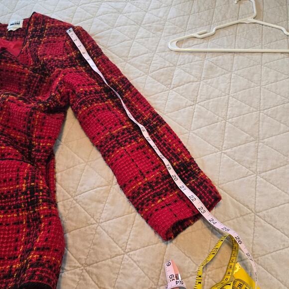 Vintage Leslie Fay Blazer Women's 8 Red Plaid Boucle Gold Button Classic Festive - Picture 8 of 11